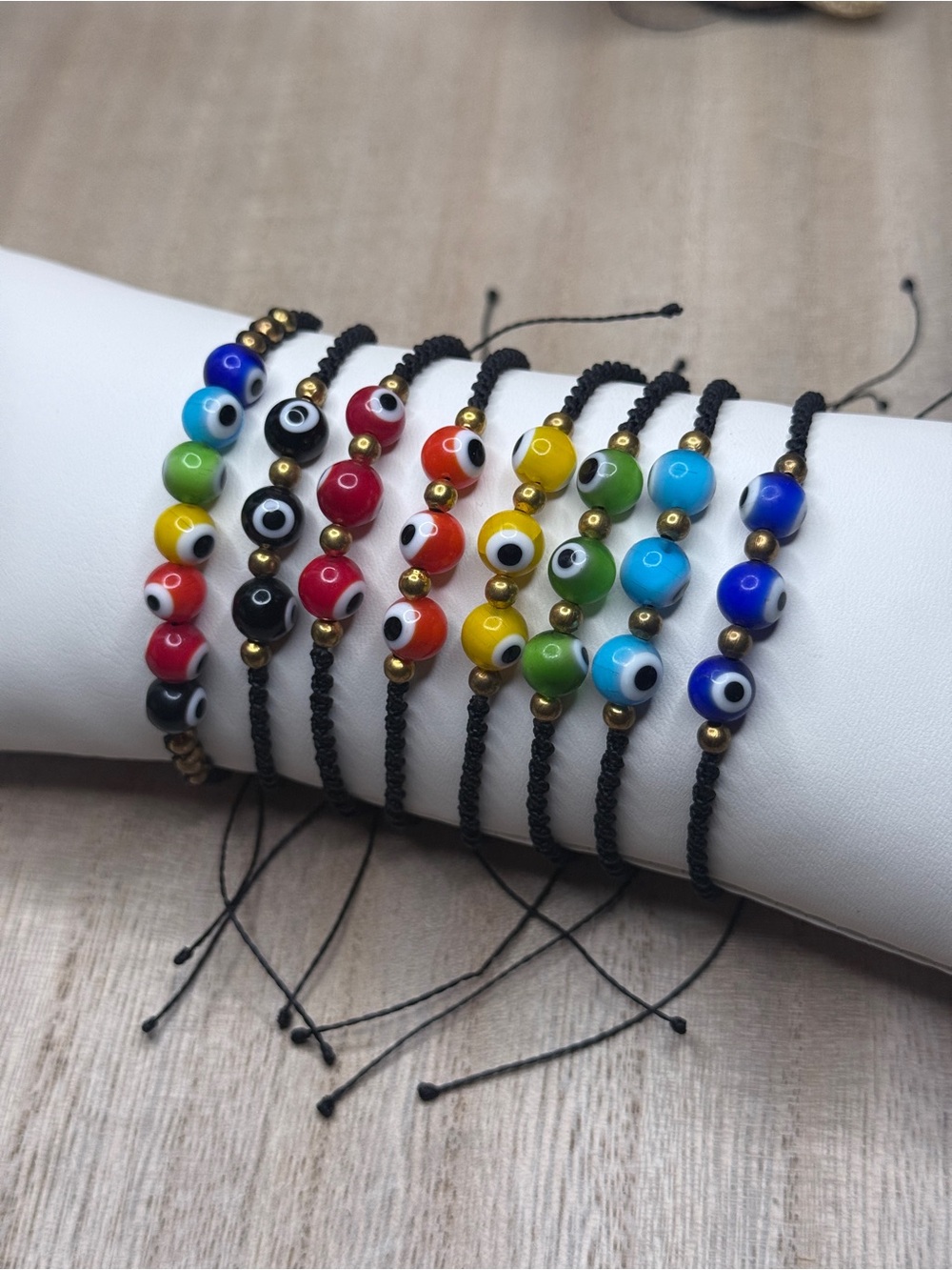 Handmade Brass Tone Evil Eye Cord Bracelet (CHOOSE ONE)